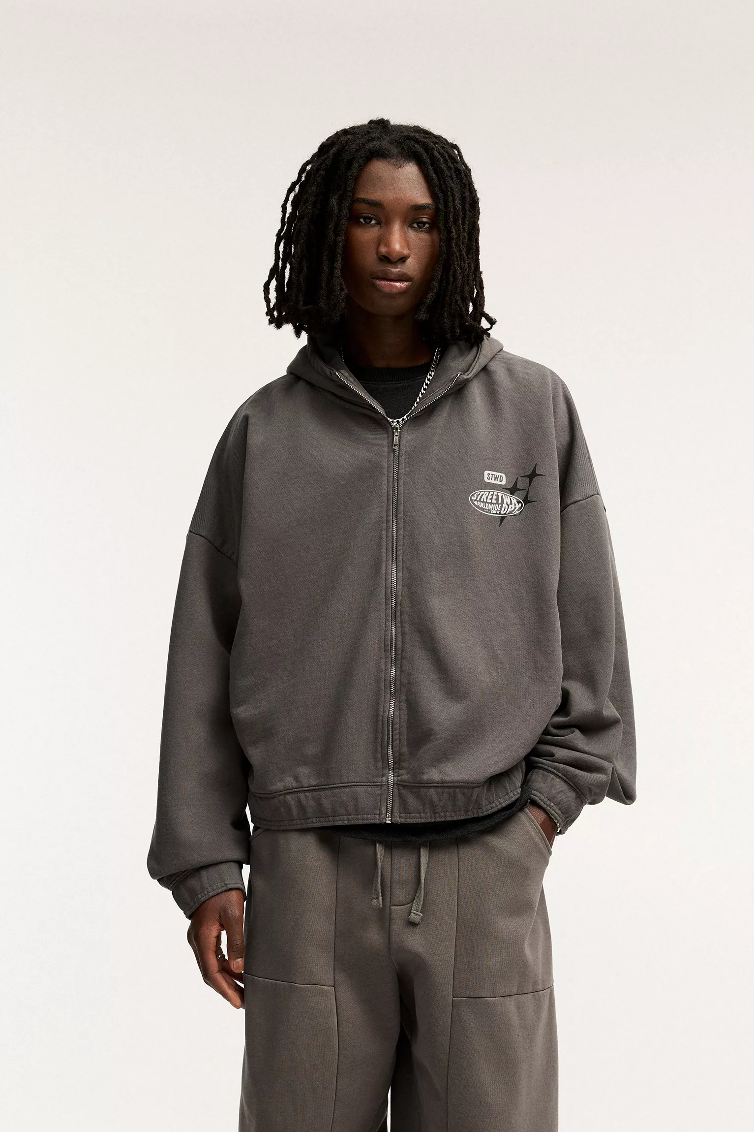 Washed STWD zip-up hoodie
